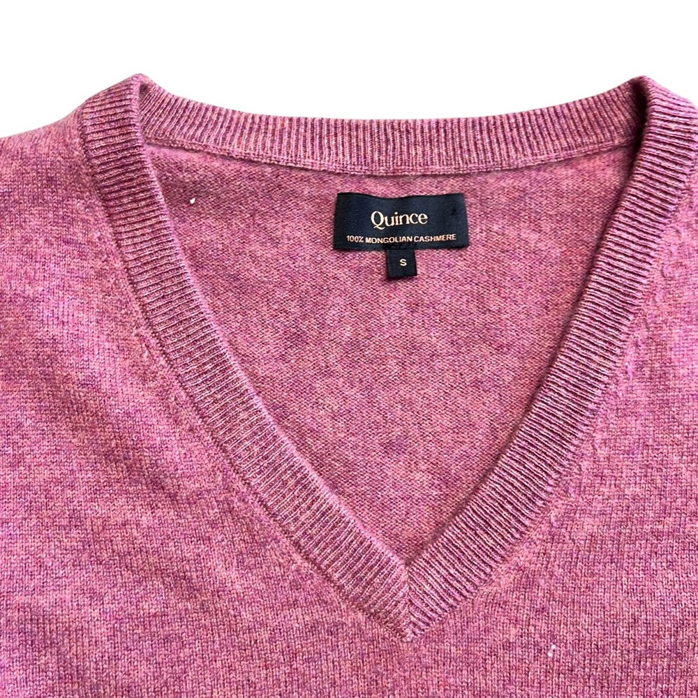Quince Mongolian Cashmere V-Neck Sweater Magenta Pink Heather Small - Picture 4 of 9